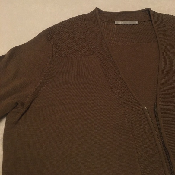 Vince V Neck Zip Cardigan XL Brown